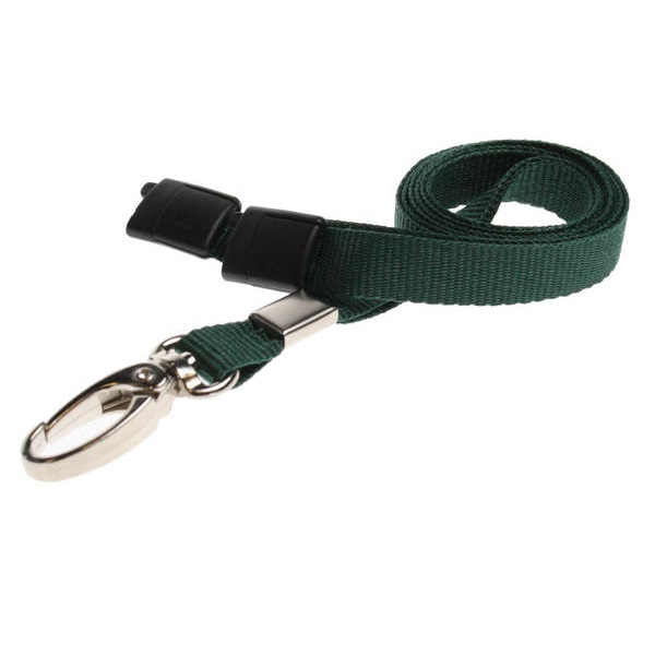 Billede af Grøn Lanyard / Halssnor / Keyhanger / Nøglesnor / Halsrem 10 mm med metal karabinhage. 100% polyester. Breakaway / break-away. 60270566