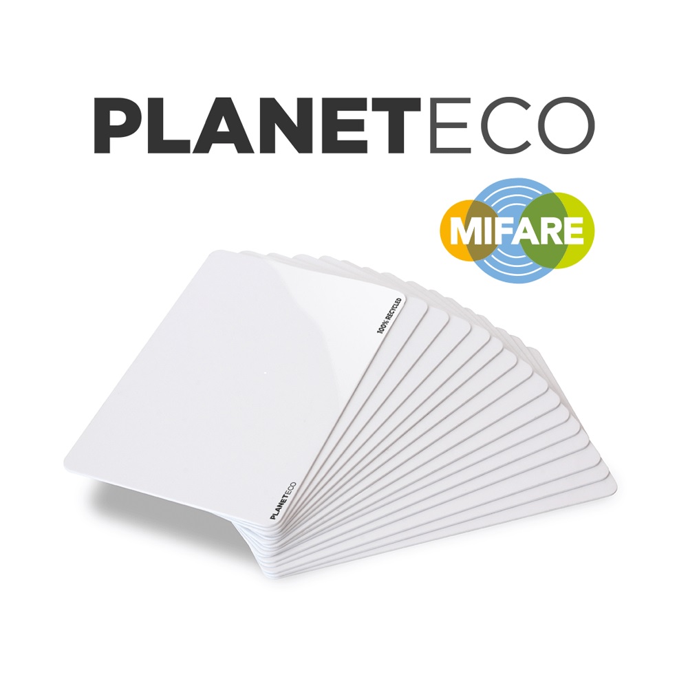 Picture of Blank white MIFARE Classic® 1K EV1 / S50 cards made from 100% recycled plastic - CR80. 70102390